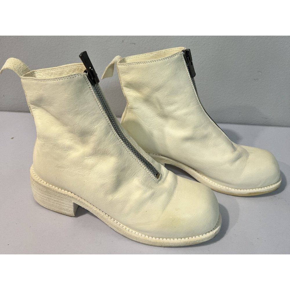 GUIDI PL02 Ankle BOOTS Front ZIP Back Pull Tab Cream Horse Leather IT35 US 6.5